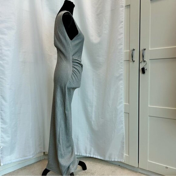 Zara Gray sleeveless textured metallic silver ruched bodycon maxi dress M NWOT - Picture 5 of 15